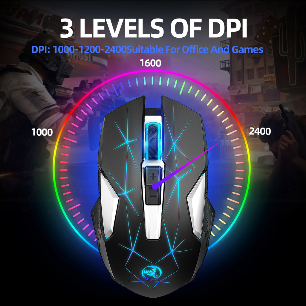 Mouse Inalámbrico 2.4G con Retroiluminación RGB 7 Colores para Laptop, Oficina y Gaming