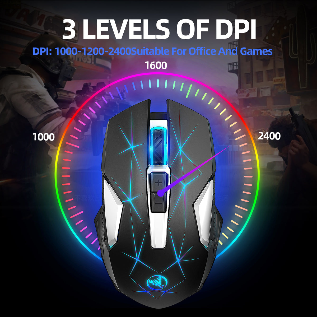 Mouse Inalámbrico 2.4G con Retroiluminación RGB 7 Colores para Laptop, Oficina y Gaming