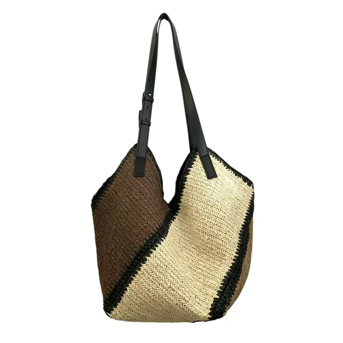 Bolsa Tote Tejida Hombro Mosaico 4 Colores Asa Cuero Playa Casual Mujer