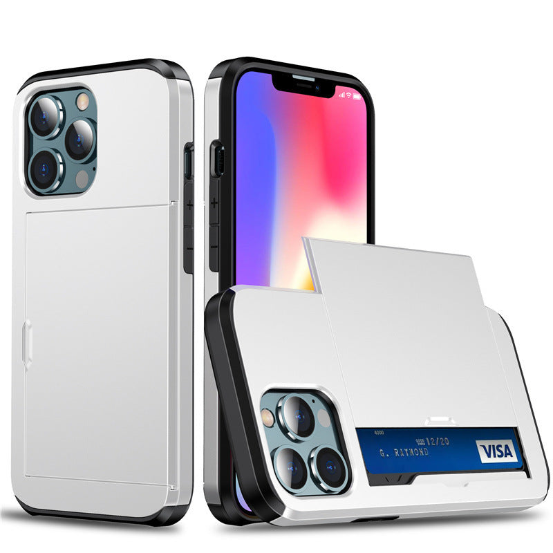 Funda Deslizable con Porta Tarjetas para iPhone 12–17 – PC Rígida, Anticaidas, 11 Colores