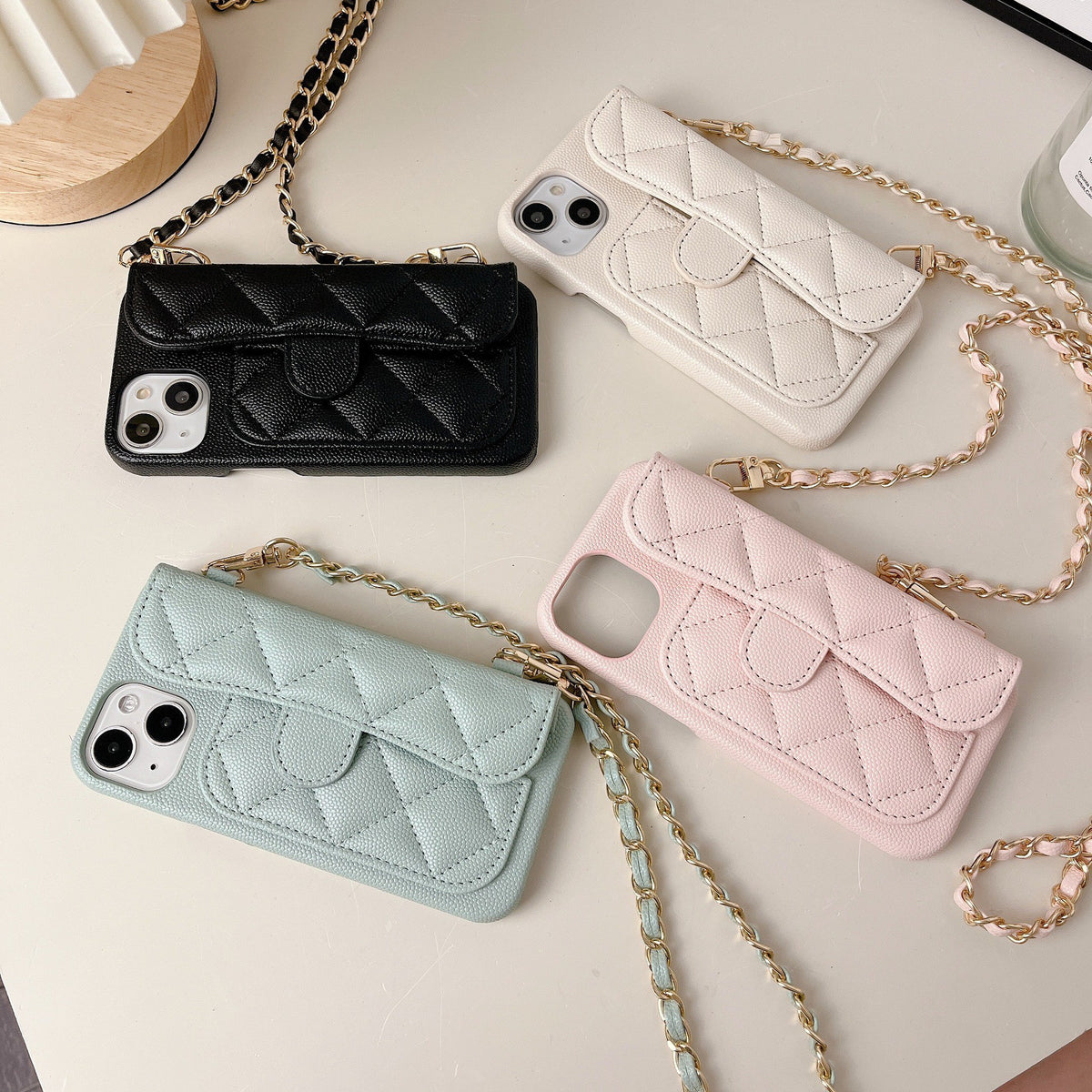 Funda iPhone 17 Pro Max Estilo Chanel Cartera de Piel con Tarjetero y Diseño Vintage | Compatible iPhone 16, 15, 14