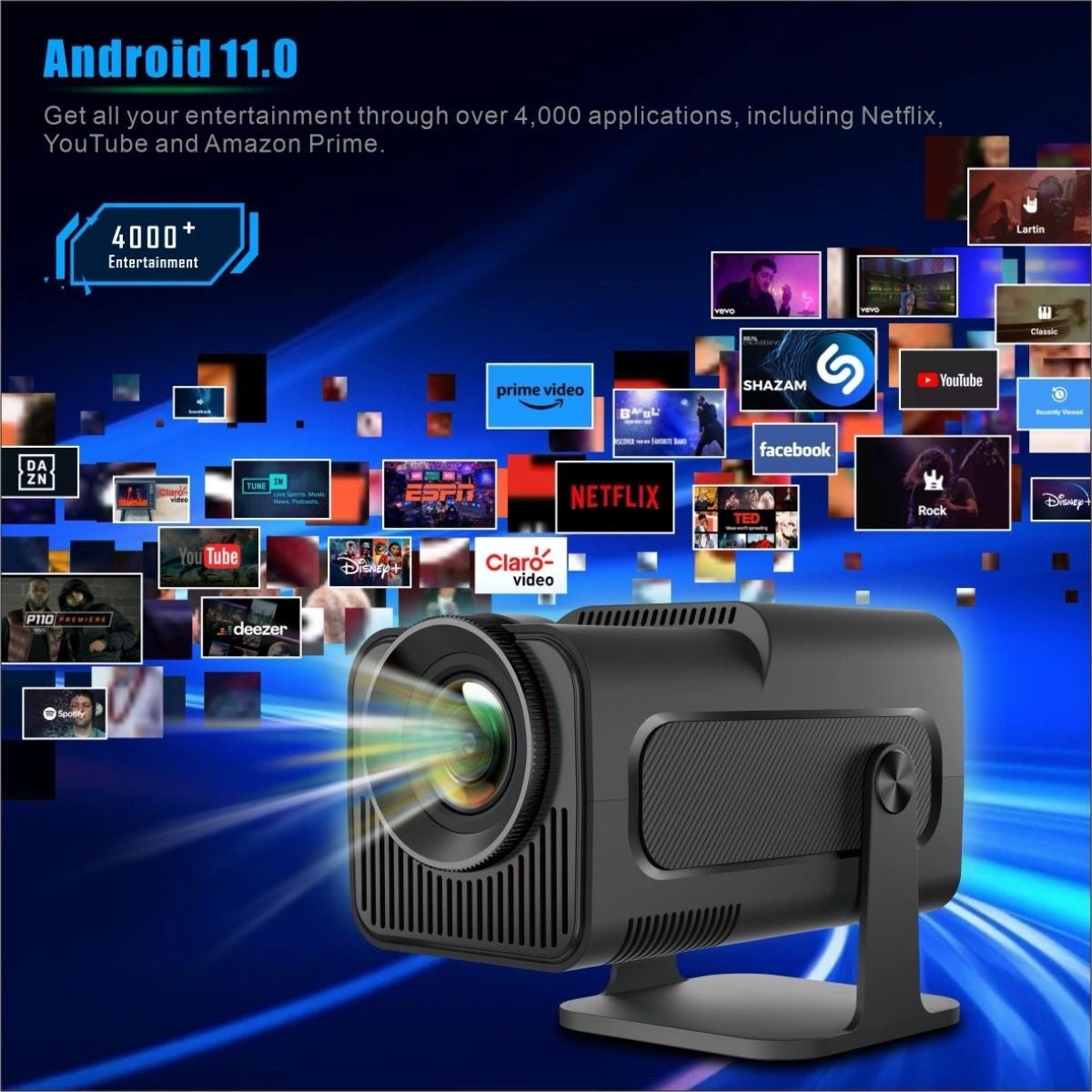Proyector HY320mini Ultra HD Android 11 Autofocus Portátil para Cine en Casa y Entretenimiento