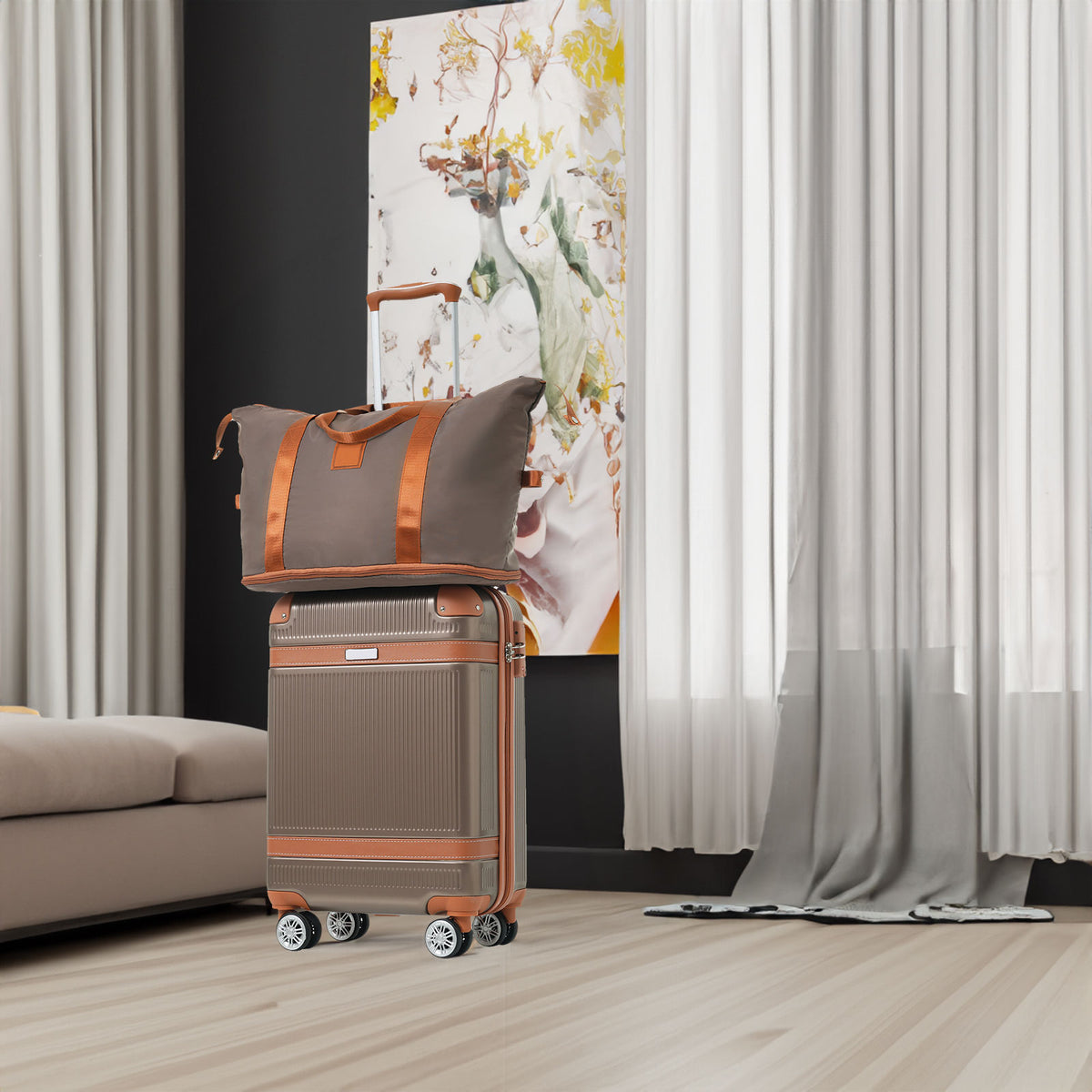 Set 3 Piezas Hardshell Cobre con Ruedas Dobles Candado TSA y Bolsa Viaje para Hombre y Mujer