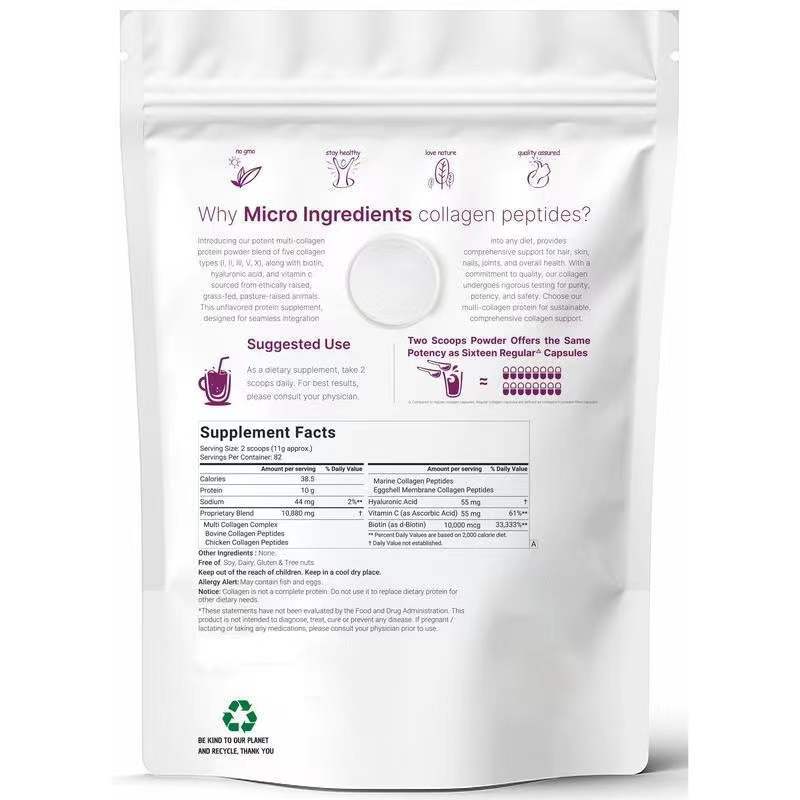 Polvo de Colágeno Múltiple – Tipos I, II, III, V, X con Biotina y Vitamina C