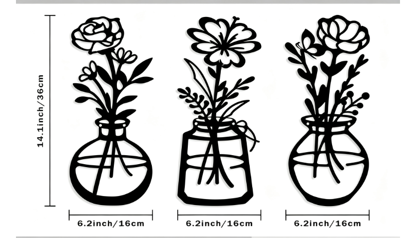 Decoración de Pared Flores de Metal 3 Piezas – Arte Minimalista Moderno para Interiores