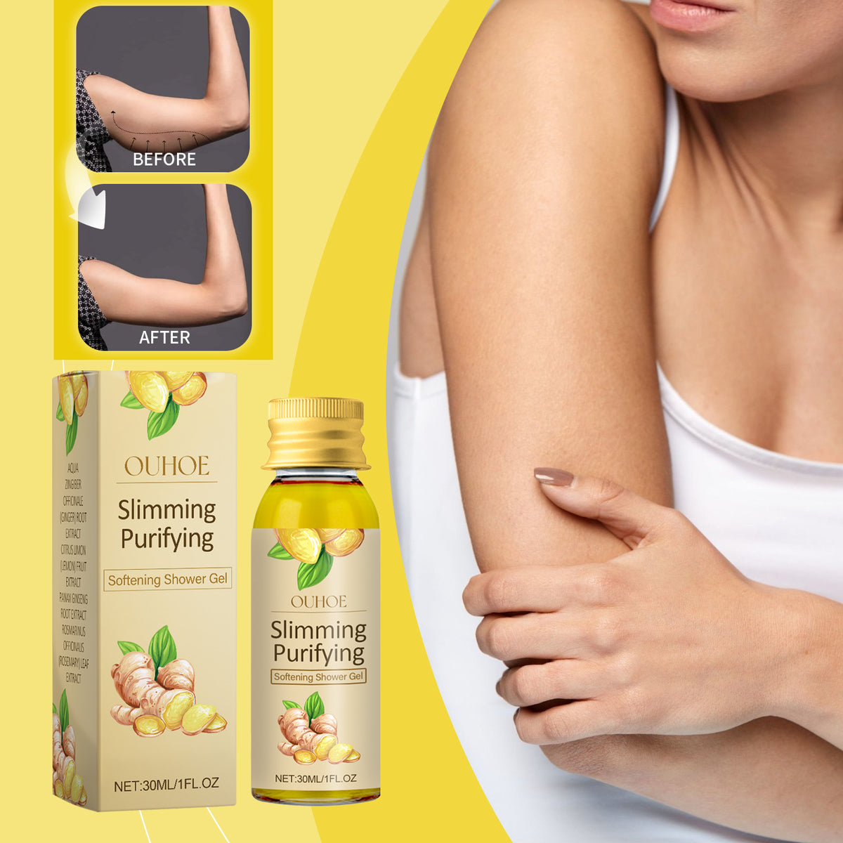 Gel de Ducha de Jengibre Ouhoe | Limpia, Hidrata y Tonifica la Piel