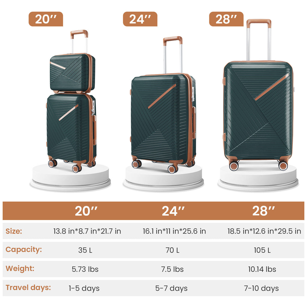 Set de 4 Maletas PP con Ruedas 360° Silenciosas y Candado TSA Tallas 14/20/24/28 para Hombre y Mujer