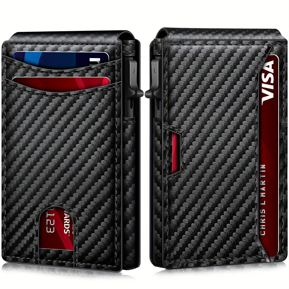 Cartera Fibra de Carbono con Apertura Flip Magnética Anti-RFID Tarjetero Billetera Hombre Slim