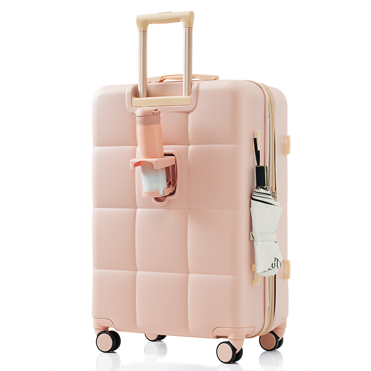 Set 3 Maletas ABS Rosa con Puerto USB Portavasos Ruedas Spinner Candado TSA Expandible 20/24/28