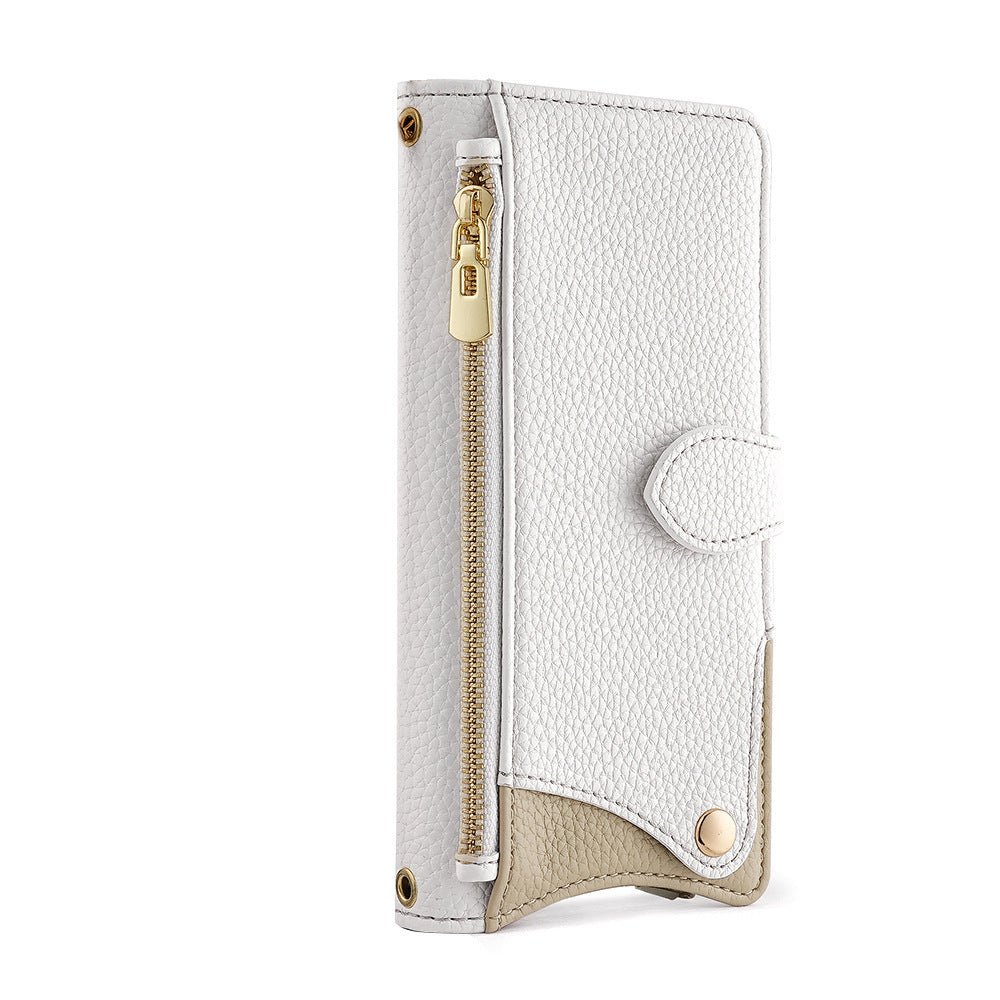 Funda Tipo Libro con Espejo y Bandolera para iPhone 6–17 Pro Max – TPU + PU, Porta Tarjetas, Soporte