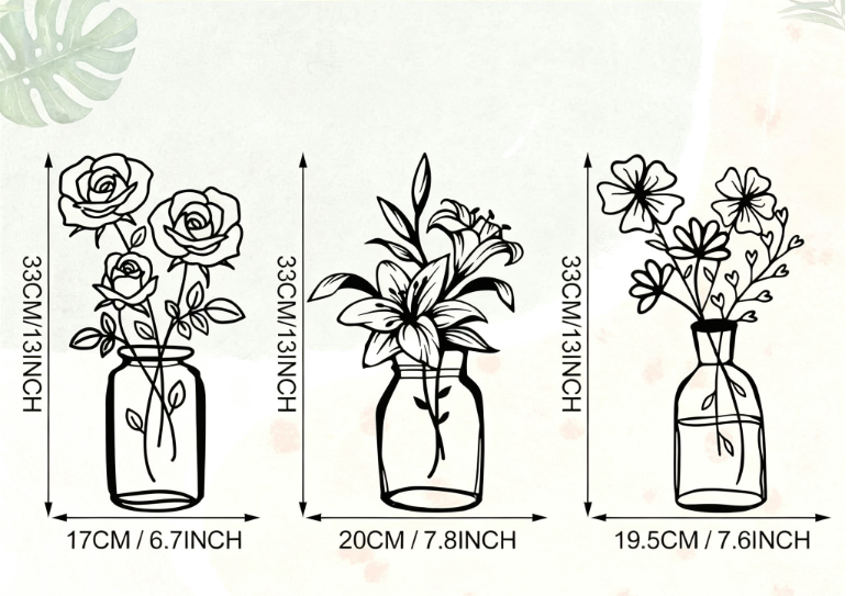 Decoración de Pared Flores de Metal 3 Piezas – Arte Minimalista Moderno para Interiores