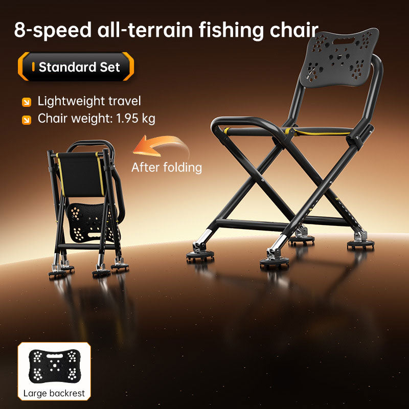 Silla de Pesca Plegable con Respaldo Alto 8 Niveles de Ajuste y Patas Antideslizantes Todo Terreno