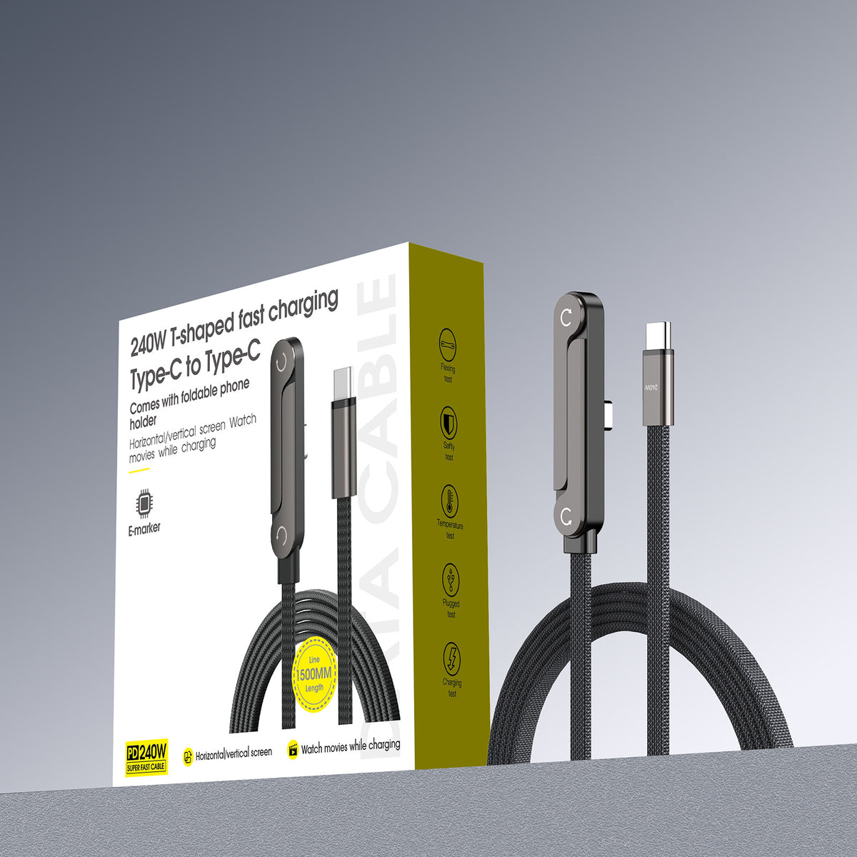 Cable USB-C 240W Carga Rápida con Conector Flexible Anti-bloqueo para Gaming, iPhone 17 y Huawei