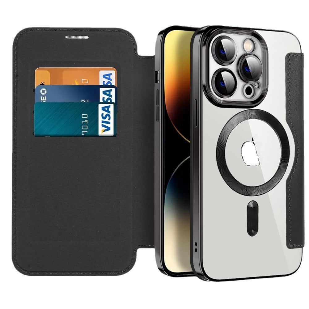 Funda Tipo Libro Magnética Electrogalvanizada para iPhone 11–16 – TPU + Piel, Cobertura Total, 9 Colores