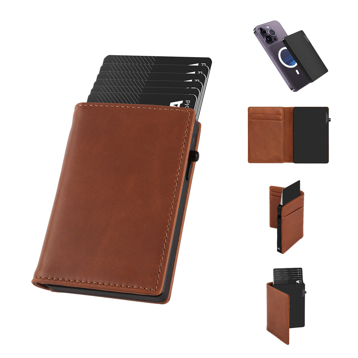 Cartera TOYFID de Aluminio con Cubierta de Piel Genuina para Hombre
