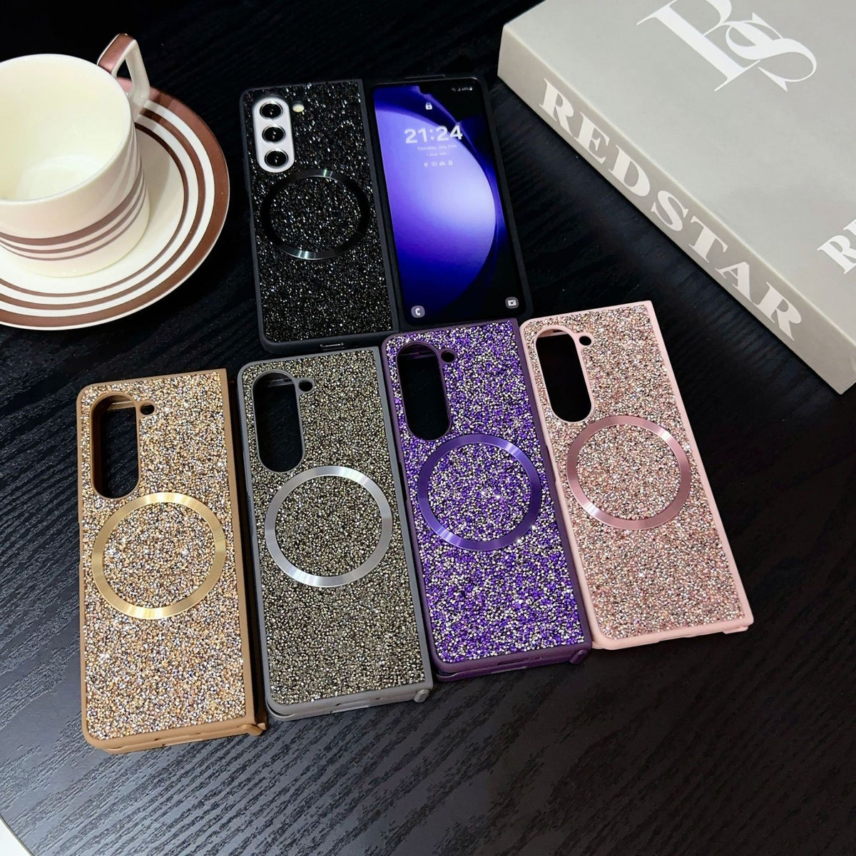 Funda Samsung Galaxy Z Fold 3 / 4 / 5 / 6 Magnética Glitter PC Dura Antigolpes | 5 Colores