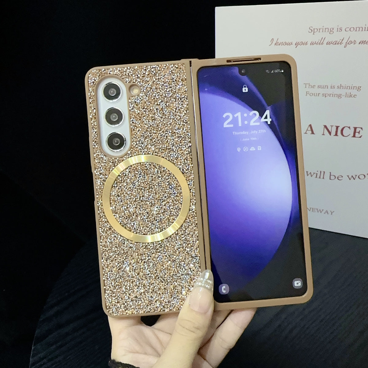 Funda Samsung Galaxy Z Fold 3 / 4 / 5 / 6 Magnética Glitter PC Dura Antigolpes | 5 Colores