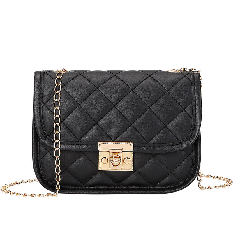 Mini Bolsa Cuadrada PU Diamond Grid Bordado Cadena Dorada Cierre Candado Mujer 4 Colores 320g