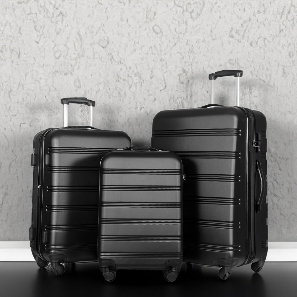 Set de 3 Maletas Hardside Negras con Ruedas Dobles Spinner y Candado TSA 20/24/28 para Hombre y Mujer