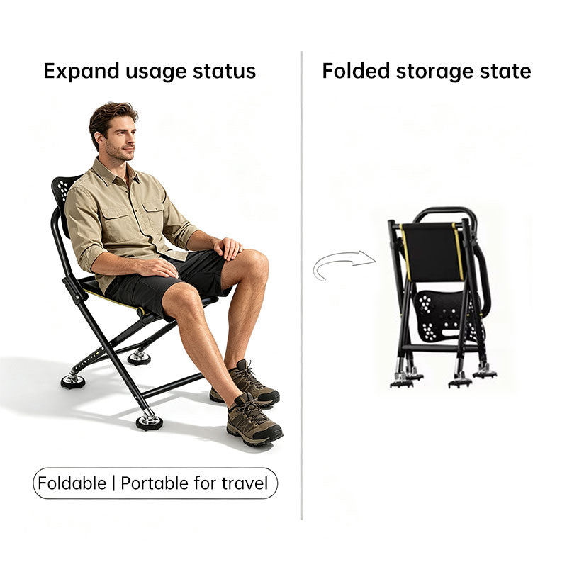 Silla de Pesca Plegable con Respaldo Alto 8 Niveles de Ajuste y Patas Antideslizantes Todo Terreno