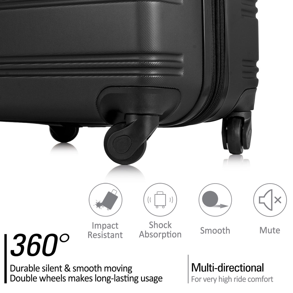Set de 3 Maletas Hardside Negras con Ruedas Dobles Spinner y Candado TSA 20/24/28 para Hombre y Mujer
