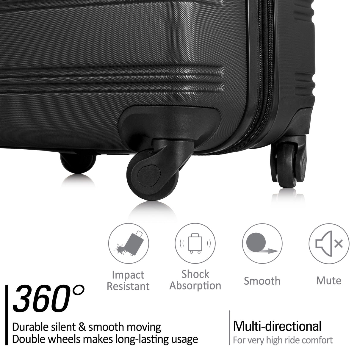 Set de 3 Maletas Hardside Negras con Ruedas Dobles Spinner y Candado TSA 20/24/28 para Hombre y Mujer