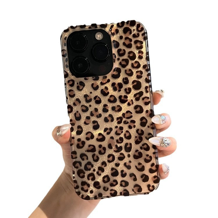 Funda iPhone Estampado Leopardo Café con Plumas – Silicona Mate, Protección Completa, iPhone 12–16