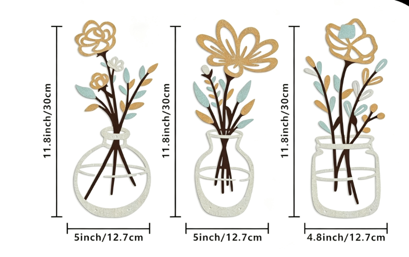 Decoración de Pared Flores de Metal 3 Piezas – Arte Minimalista Moderno para Interiores