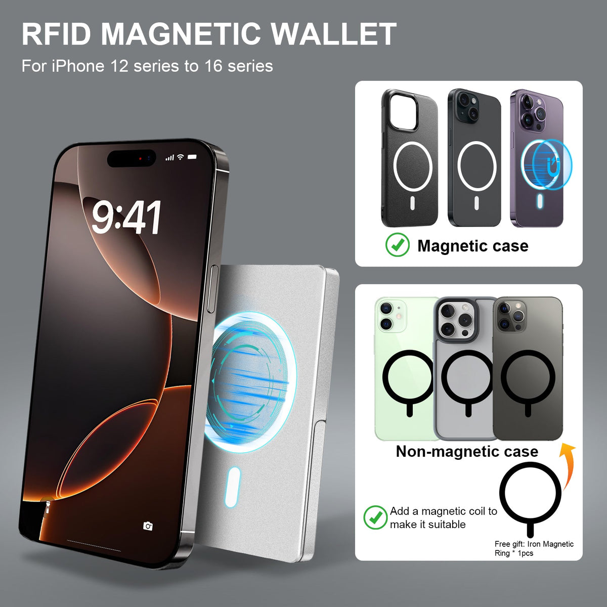 Cartera TOYFID con Bloqueo RFID, Minimalista, Porta Tarjetas para Magsafe con Soporte Ajustable y Pop-Up Magnético