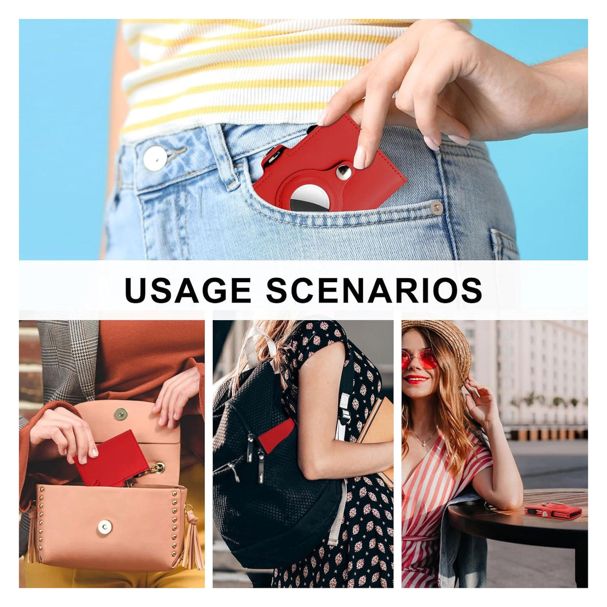 Cartera para Mujer con Airtag, Pequeña y Elegante con Espejo, Pop-Up, Tri-fold de Piel Genuina Compatible con Airtag