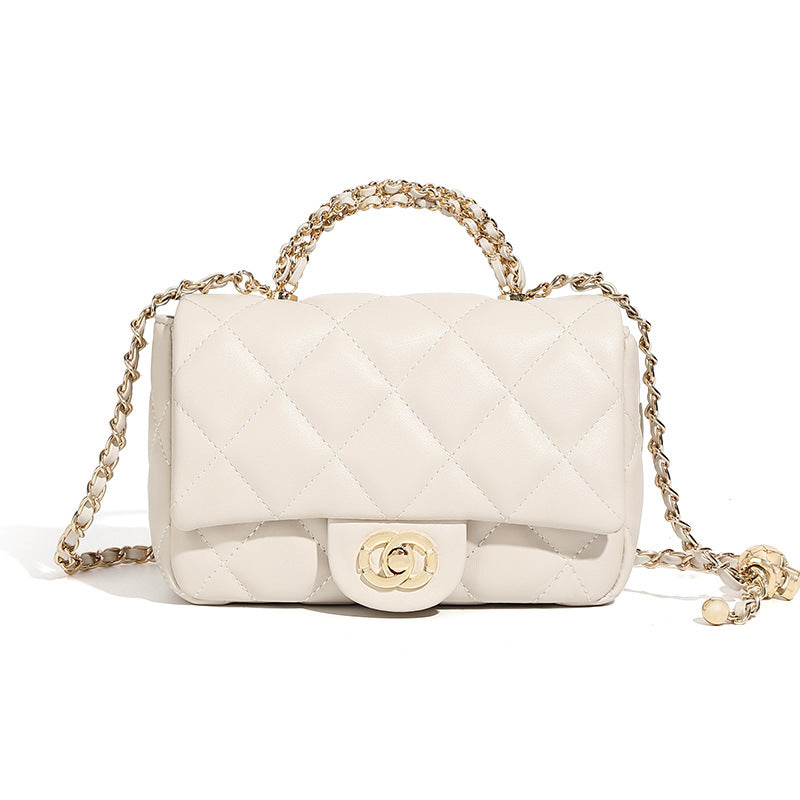Bolsa Mini Cuero Split Cadena Diamond Grid Quilted Cierre Candado Urban Minimalist 19x7x13cm 3 Colores