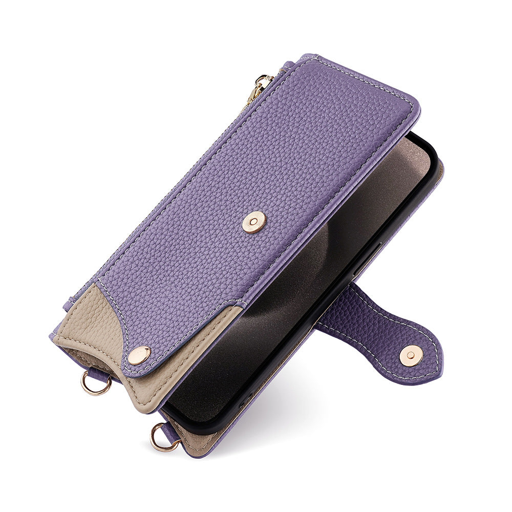 Funda Tipo Libro con Espejo y Bandolera para iPhone 6–17 Pro Max – TPU + PU, Porta Tarjetas, Soporte