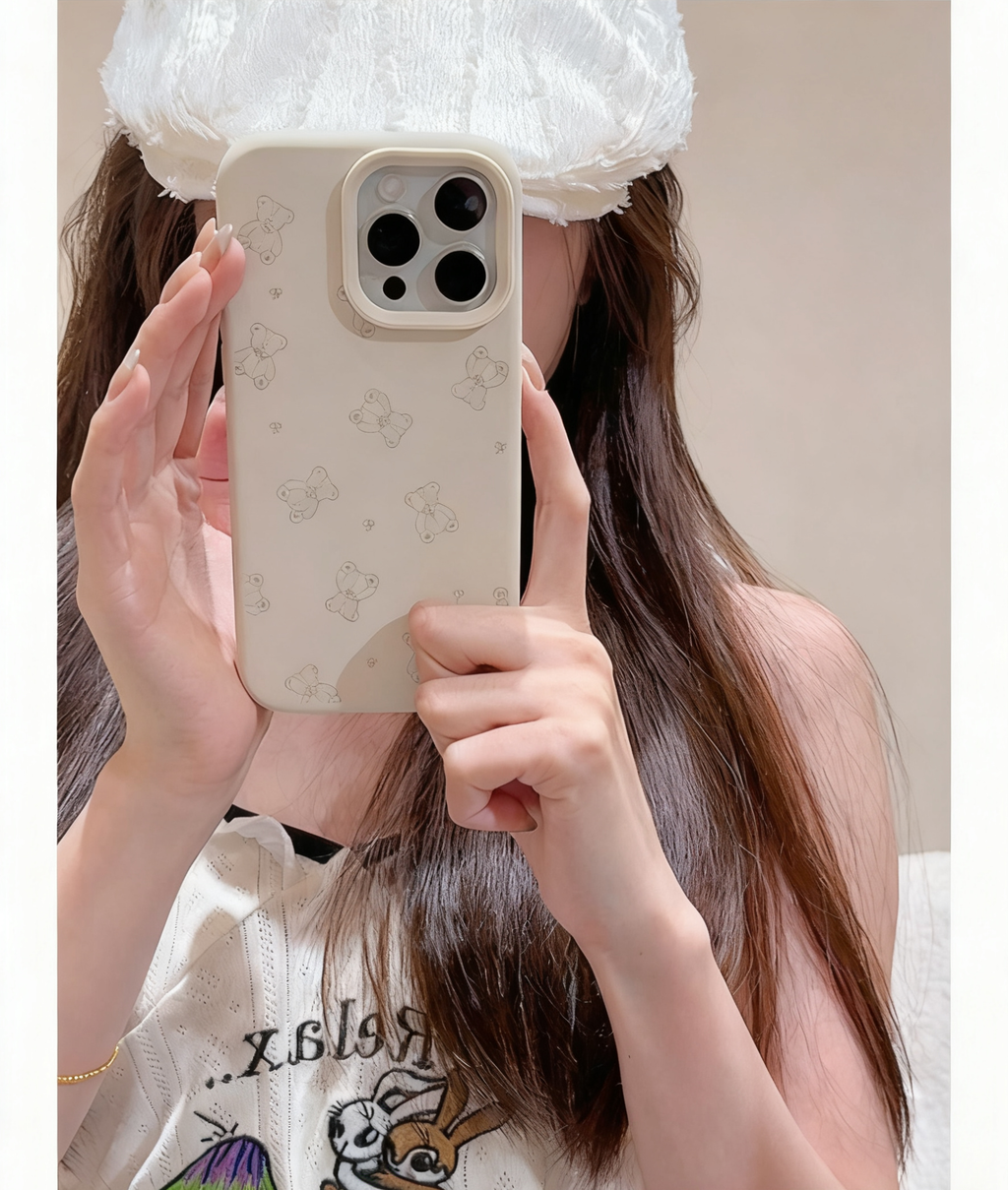Funda de Silicona Líquida Oso Muñeco para iPhone 11–16 Pro Max – Protección Completa Anticaidas