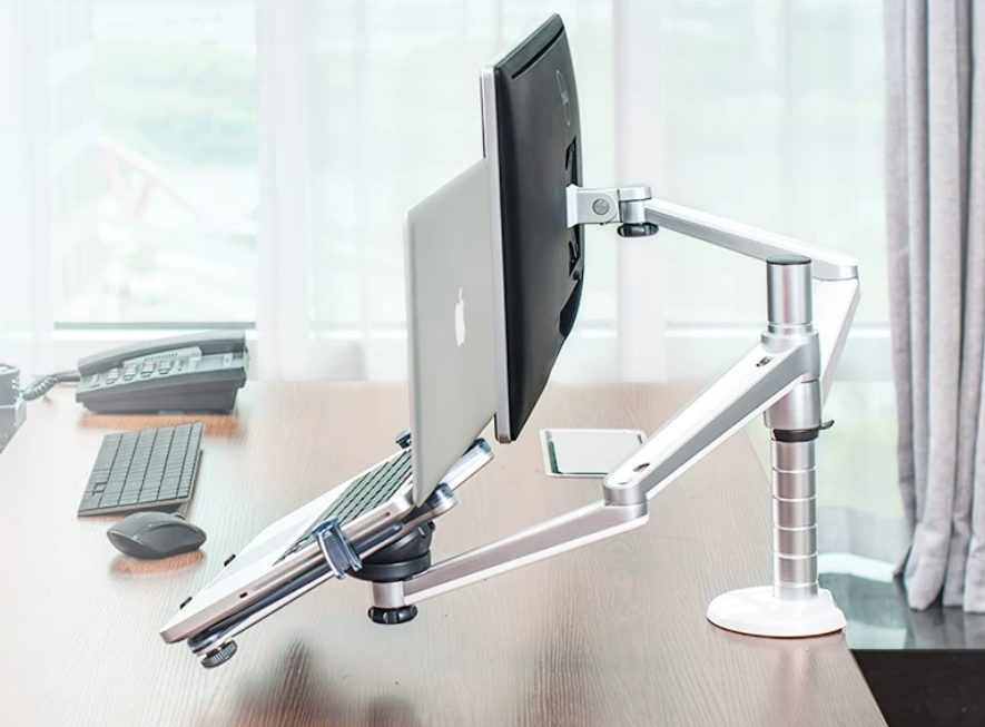 Brazo para Monitor y Laptop de Aleación de Aluminio – Doble Sección, Doble Pantalla, Oficina OA-3S/OA-7X
