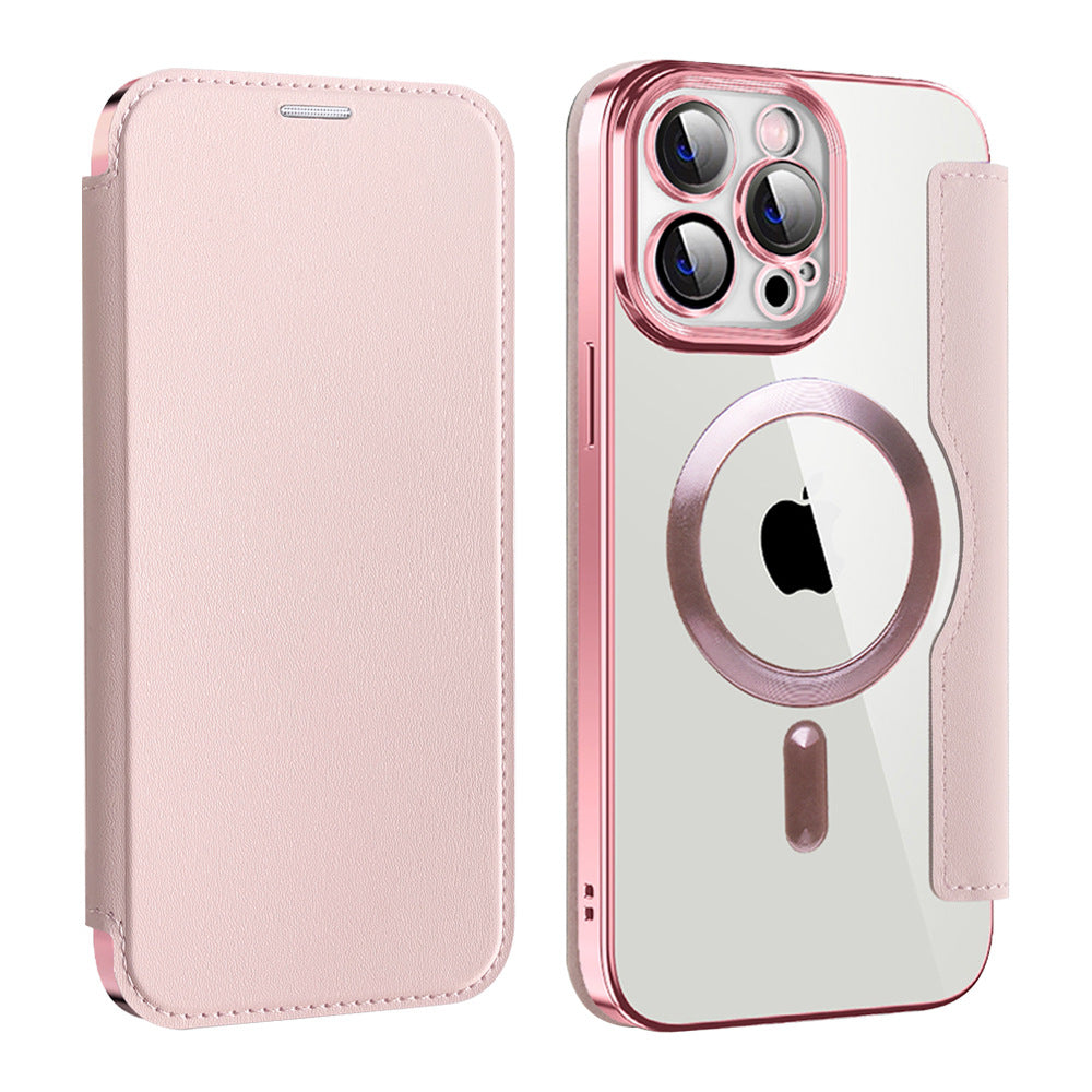 Funda Tipo Libro con Carga Inalámbrica para iPhone 12–16 – TPU+Piel, Porta Tarjetas, Magnética