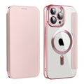 Funda Tipo Libro con Carga Inalámbrica para iPhone 12–16 – TPU+Piel, Porta Tarjetas, Magnética