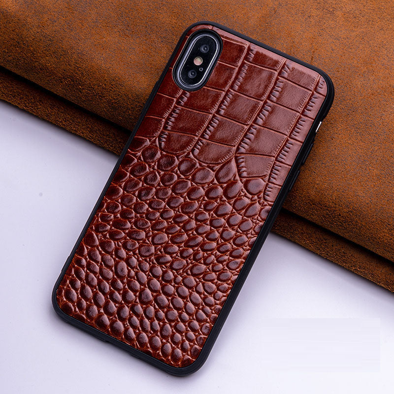 Funda de Piel Genuina con Patrón Cocodrilo para iPhone 6–16 Pro – Cobertura Total, Estilo Retro, 5 Colores