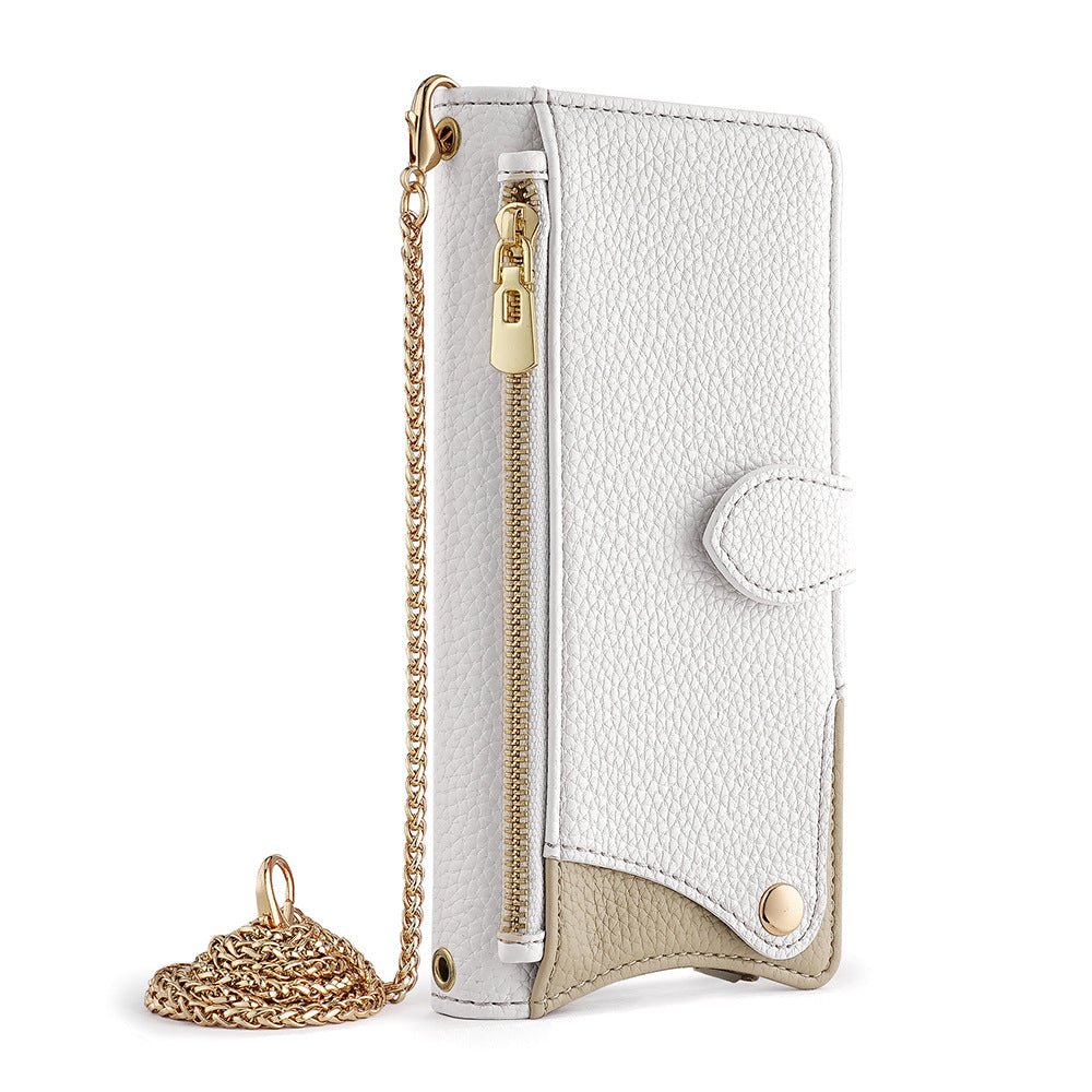 Funda Tipo Libro con Espejo y Bandolera para iPhone 6–17 Pro Max – TPU + PU, Porta Tarjetas, Soporte