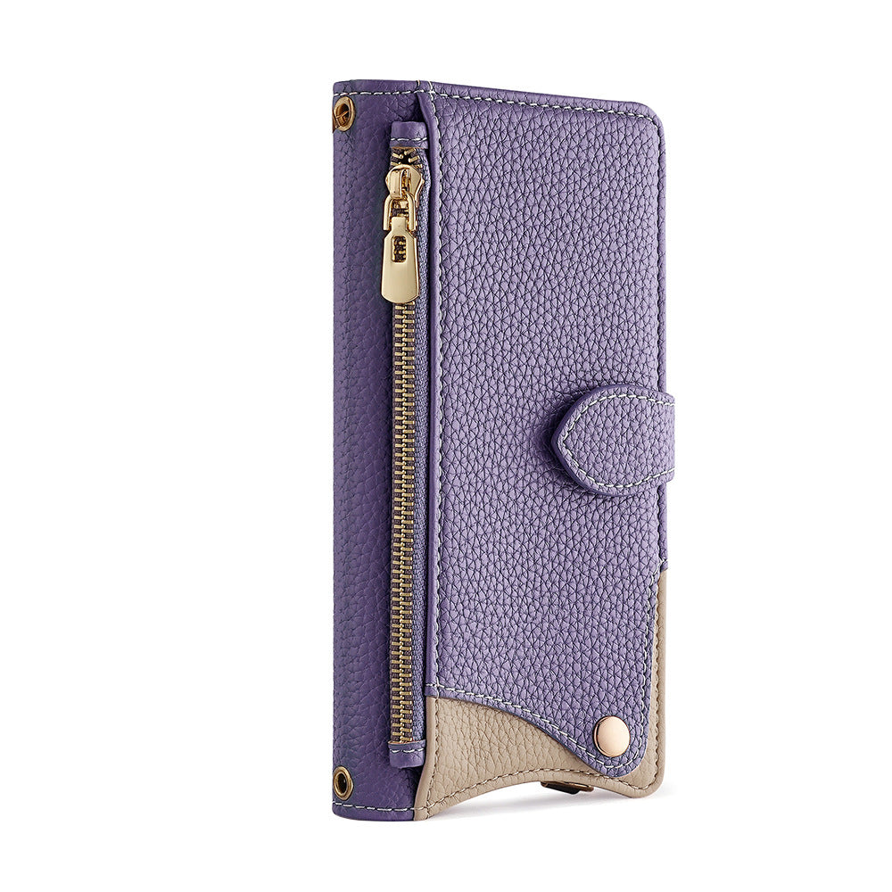 Funda Tipo Libro con Espejo y Bandolera para iPhone 6–17 Pro Max – TPU + PU, Porta Tarjetas, Soporte