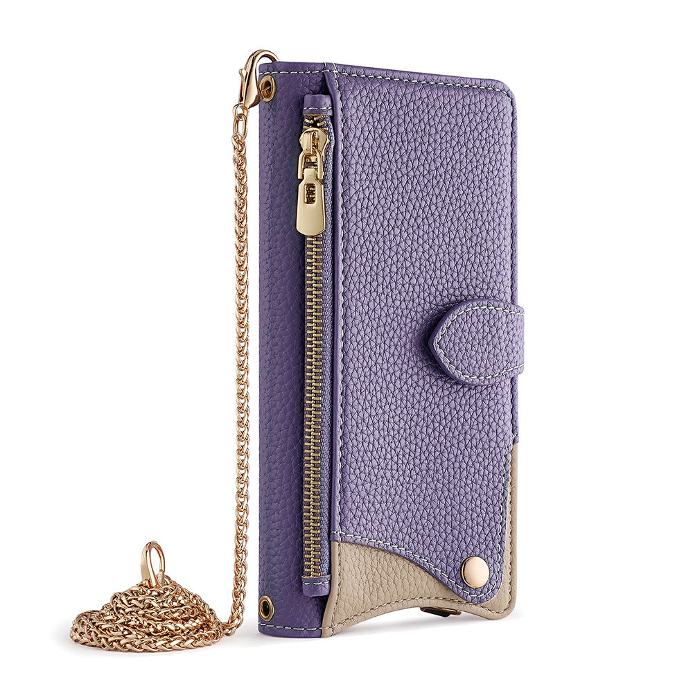 Funda Tipo Libro con Espejo y Bandolera para iPhone 6–17 Pro Max – TPU + PU, Porta Tarjetas, Soporte
