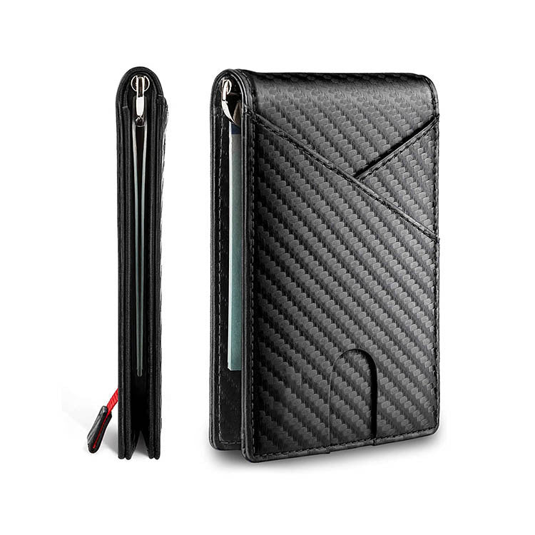 Dollar Clip Fibra de Carbono Bicolor Contraste Piel Cartera Billetera Hombre Moderna Anti-Robo