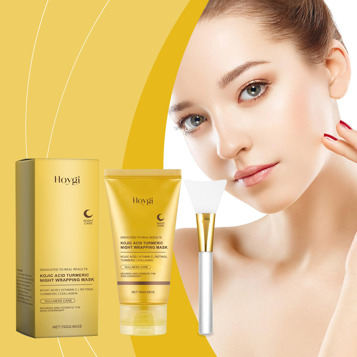 HOYGI Máscara Facial Peel-Off de Cúrcuma Limpieza Suave e Hidratante 75g + Brocha