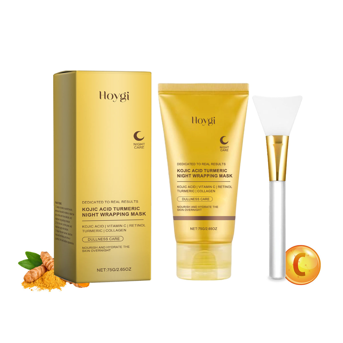HOYGI Máscara Facial Peel-Off de Cúrcuma Limpieza Suave e Hidratante 75g + Brocha