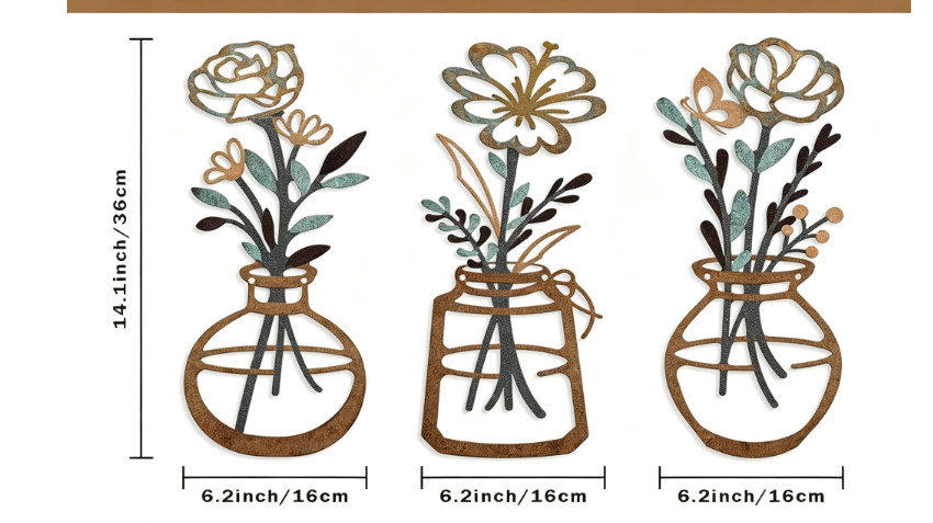 Decoración de Pared Flores de Metal 3 Piezas – Arte Minimalista Moderno para Interiores