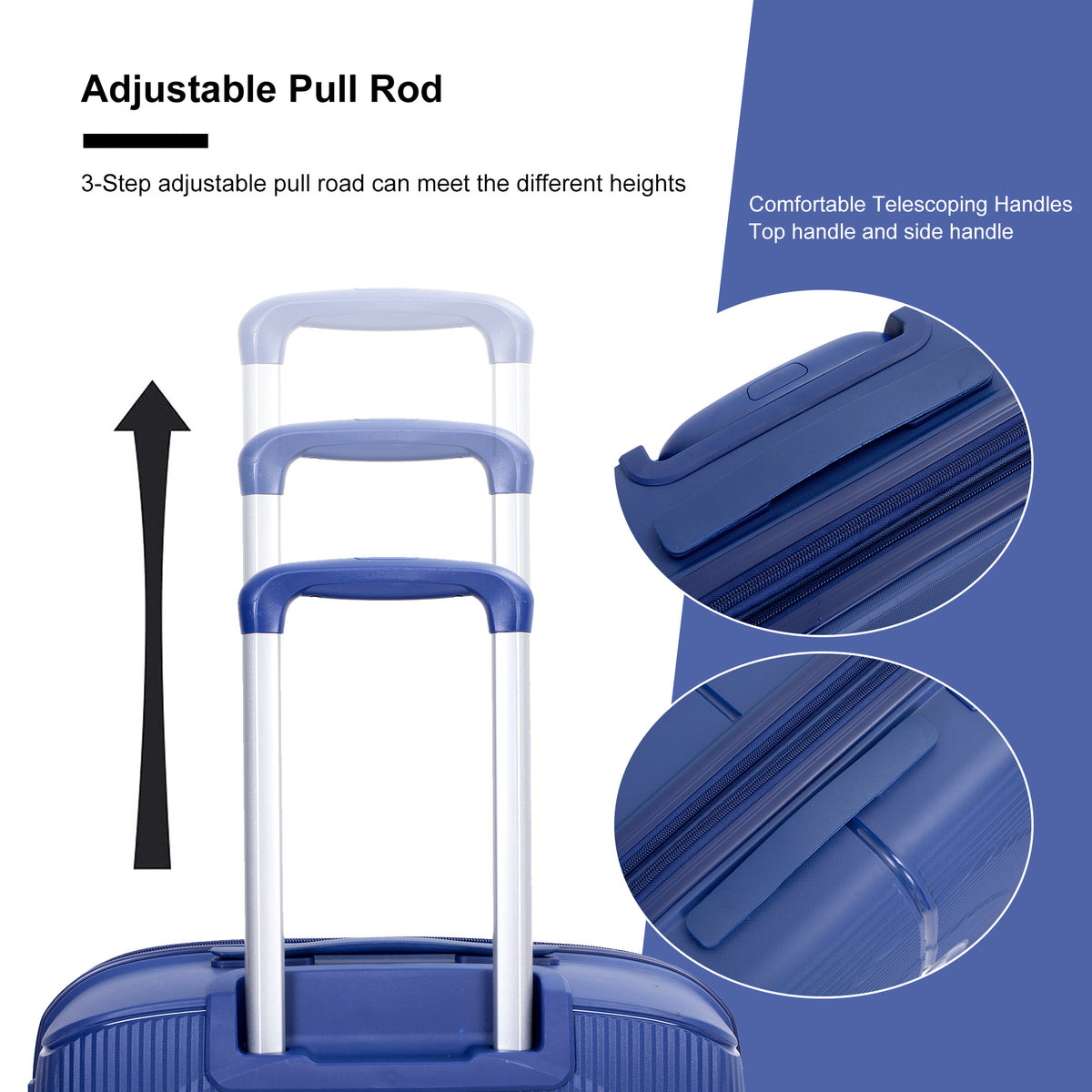 Set de Maletas 3 Piezas PP Hardshell Ruedas Dobles Expandible con Candado TSA 20/24/28 Azul Marino