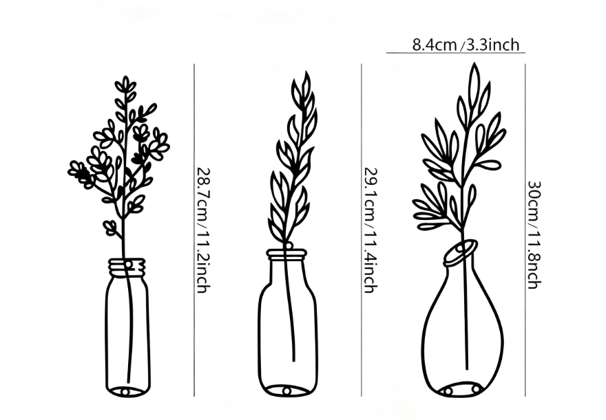 Decoración de Pared Flores de Metal 3 Piezas – Arte Minimalista Moderno para Interiores