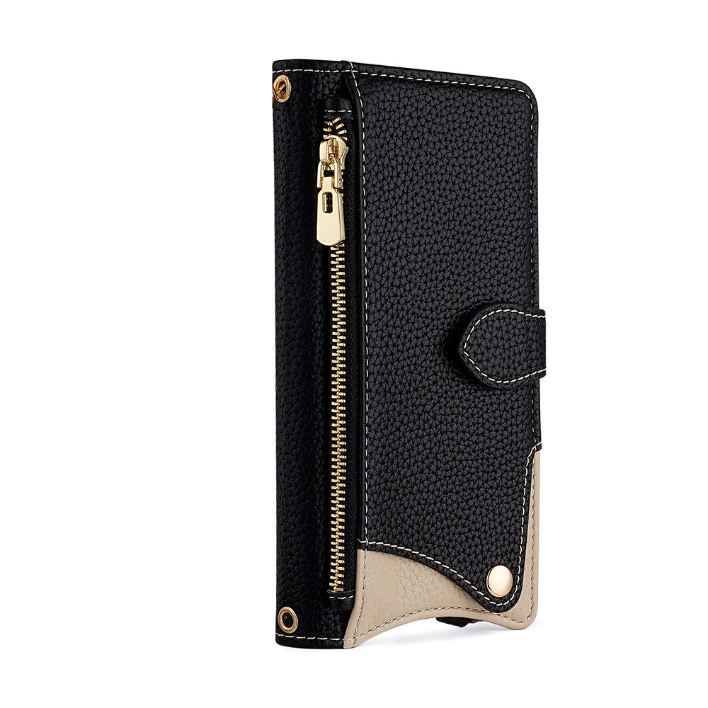 Funda Tipo Libro con Espejo y Bandolera para iPhone 6–17 Pro Max – TPU + PU, Porta Tarjetas, Soporte