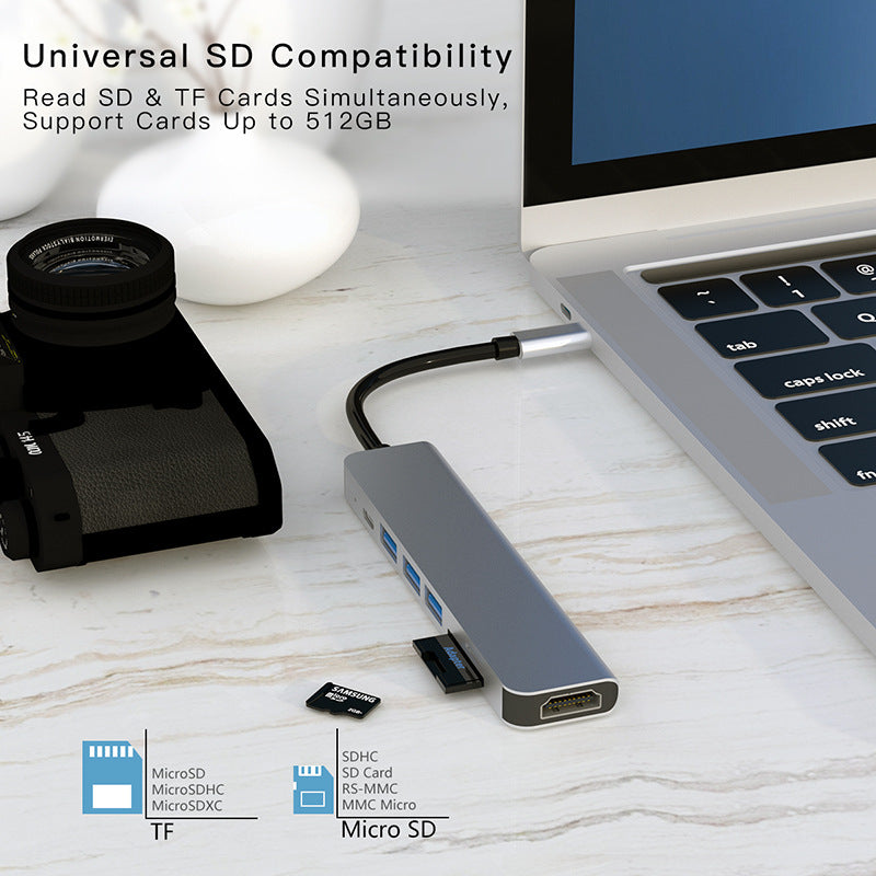 Docking Station 7 en 1 USB-C para Laptop Expansión de Puertos HDMI USB 3.0 Lector SD Multipuerto