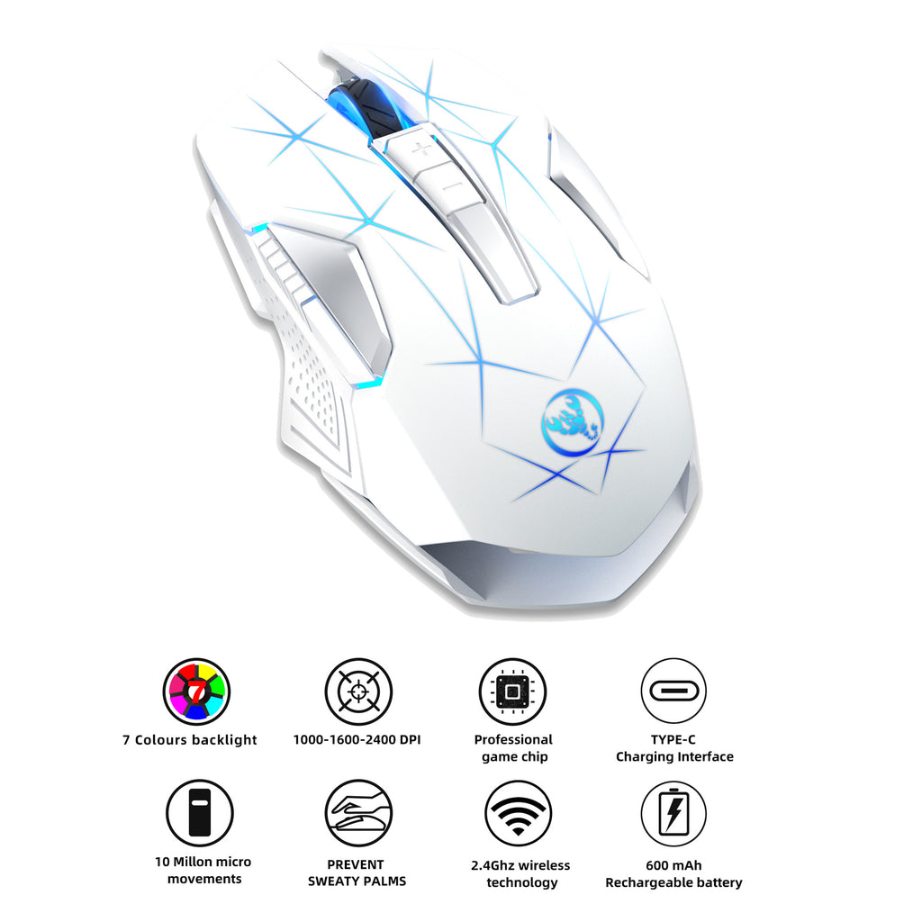 Mouse Inalámbrico 2.4G con Retroiluminación RGB 7 Colores para Laptop, Oficina y Gaming