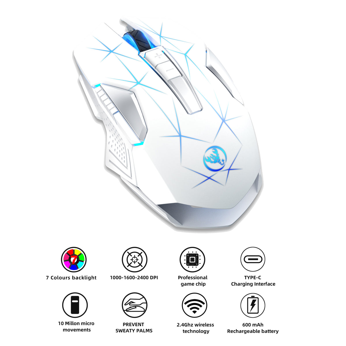 Mouse Inalámbrico 2.4G con Retroiluminación RGB 7 Colores para Laptop, Oficina y Gaming